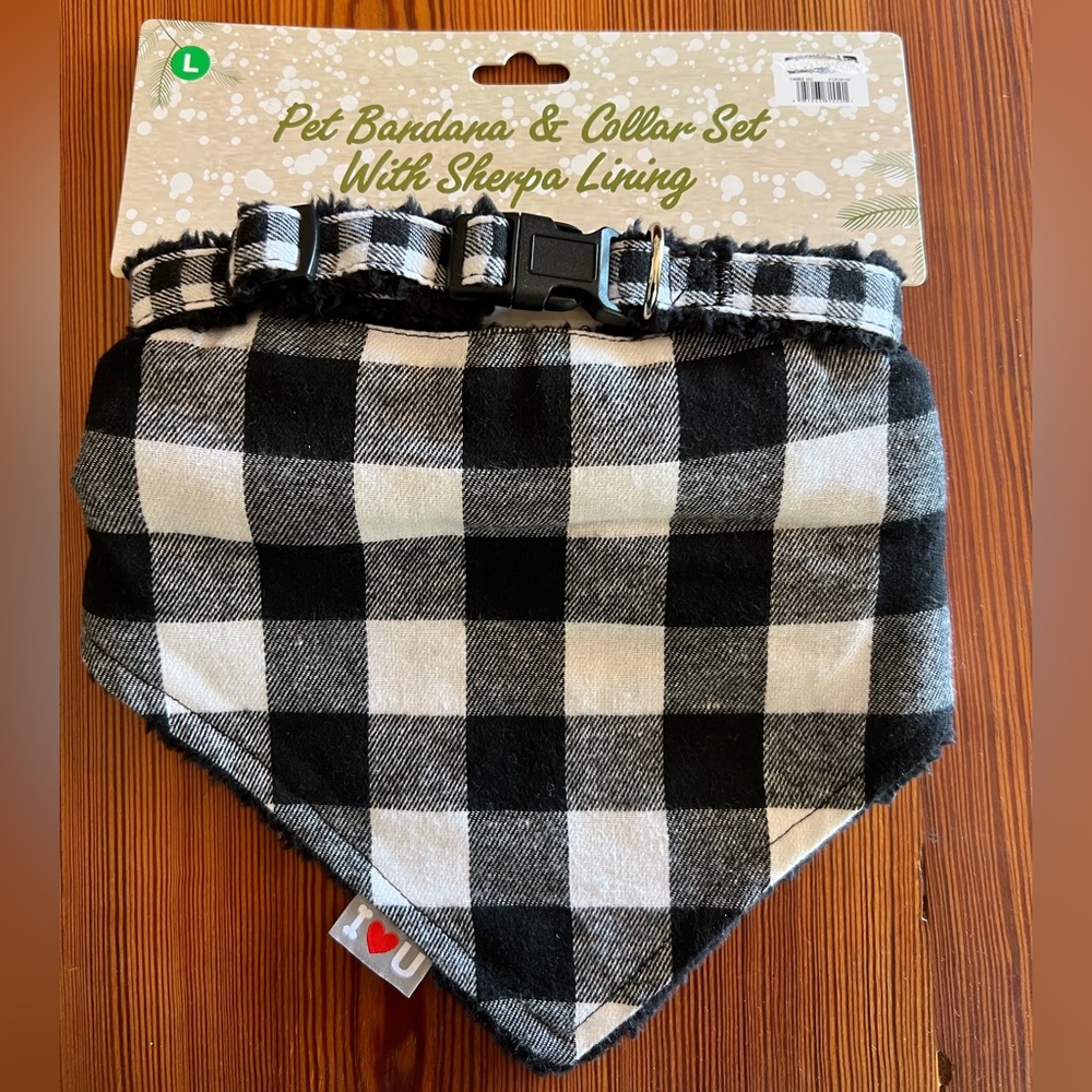 Sherpa lined Dog Bandana and Collar Set